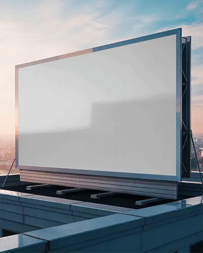 Rooftop Large Billboard Frame Mockup Clear Sky City Background Urban Advertising