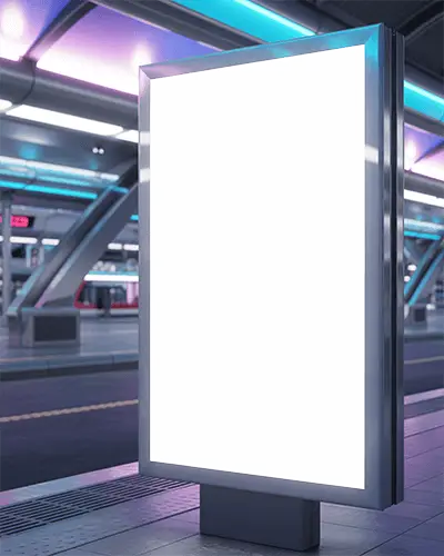 Urban Public Transport Advertising Display Board Mockup At Metro Station Nighttime