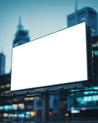 Urban Billboard Display Blank For Advertising Campaigns In Crowded Cityscape Evening