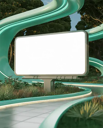 Futuristic Curved Pathway Billboard Mockup For Outdoor Advertisement Display