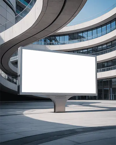 Modern Urban Billboard Mockup For Advertising In Corporate Business Area With Curved Architecture