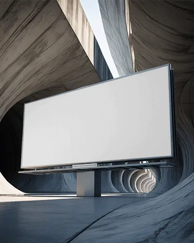 Modern Urban Billboard Mockup In Concrete Architectural Environment With Empty Display Space