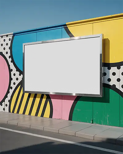 Blank Billboard Mockup In City Environment With Colorful Abstract Background
