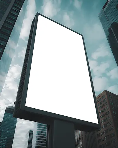 Urban Billboard Mockup Display For Advertisement In Cityscape Surrounded By Skyscraper Buildings