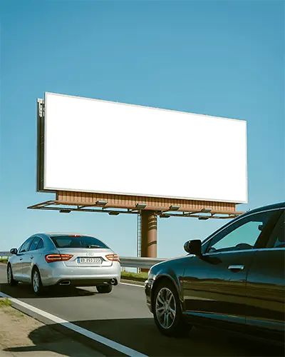 Roadside Billboard Mockup With Cars On Highway For Advertising Design Display