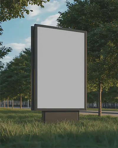 Outdoor Urban Billboard Mockup Display Mockup Placed On Natural Grass With Green Trees
