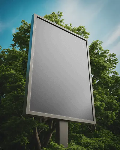 Outdoor Advertising Billboard Mockup Surrounded By Natural Greenery And Blue Sky