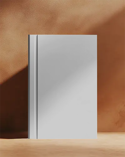 Upright Hardcover Book Mockup On Warm Brown Leather Surface Soft Shadow And Golden Hour Light