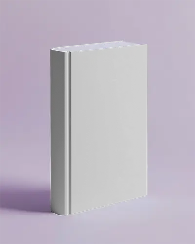 Minimal White Book Mockup Standing On Pastel Lavender Surface With Subtle Lighting