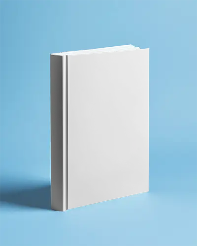 Upright White Hardcover Book Mockup Against Clean Blue Background Minimal Style