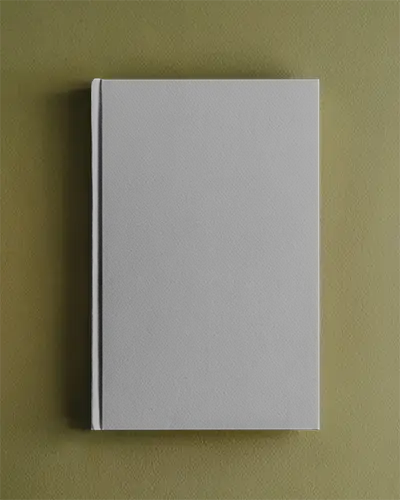 A4 Book Mockup Top View Of Grey Hardcover On Olive Green Suede Surface Minimalist Flatlay Soft Shadow Natural Texture Elegant Stationery Style