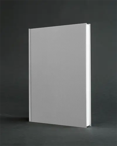 A4 Book Mockup Angled Grey Hardcover Upright On Dark Textured Surface Minimal Shadow Elegant Stationery Template Clean And Modern Look