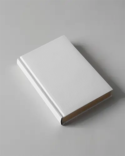 Book Mockup Angled Top View White Hardcover On Light Grey Background Soft Lighting Minimal Publishing Design Template