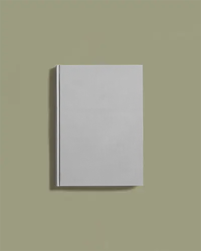 A4 Book Mockup Front View Minimal Cover On Muted Olive Background Subtle Shadow Flat Lay Style Clean Design Presentation