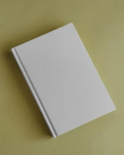 A4 Book Mockup On Textured Olive Green Surface With Soft Even Lighting Minimalist Top View Showcasing Hardcover Angle