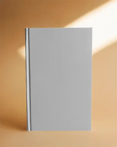 A4 Book Mockup Upright On Warm Tan Surface With Dramatic Sunbeam Soft Shadow Gradient Minimal Backdrop Hardcover Focus