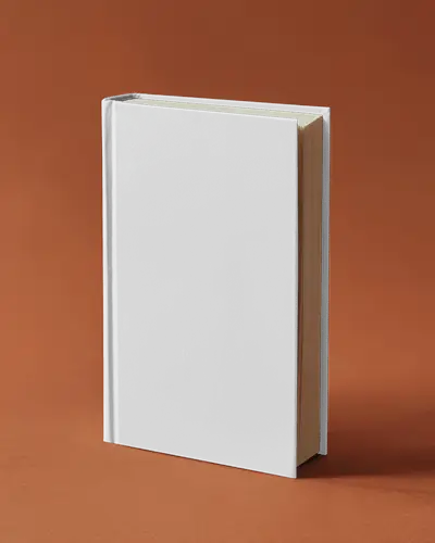 Upright A4 Book Mockup Hardcover Textured Cover On Warm Orange Background With Soft Shadow And Spine Detailing
