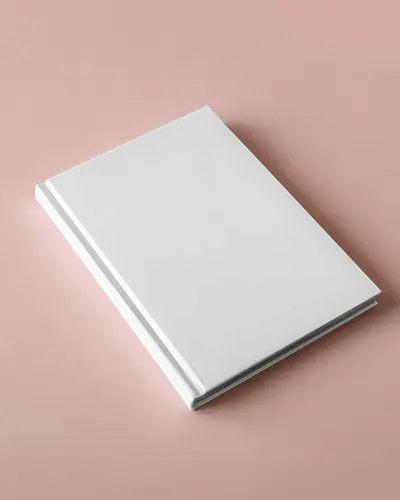 Angled Top View A4 Book Mockup Hardcover Glossy Finish On Soft Pink Background With Clean Minimal Lighting