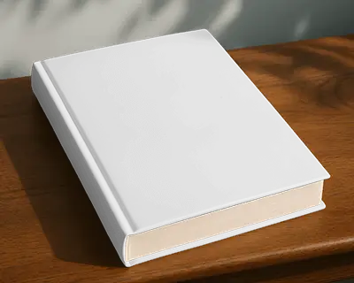 Hardcover Book Mockup On Wooden Surface With Natural Sunlight And Soft Shadows