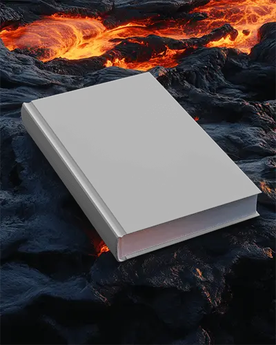 Hardcover Book Mockup Isolated On Molten Surface Dramatic Lighting With Volcanic Texture