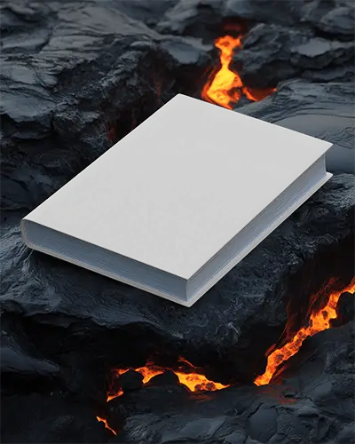 Realistic Book Mockup With Closed Cover Lying On Molten Lava Rock Texture Background