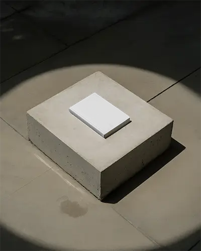 Spotlight Display Book Mockup Minimalistic Setting With Natural Lighting And Moody Shadow Effects