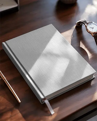 Wooden Desk Book Mockup In Sunlight With Classic Accessories Stationery And Luxury Vibe Scene