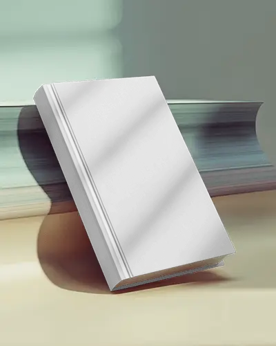 Hardcover Book Mockup Leaning Against Abstract Curved Backdrop With Sunlight And Soft Shadows