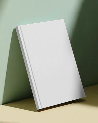 Hardcover Book Mockup Standing Against Light Green Wall With Sharp Sunlight And Muted Shadows