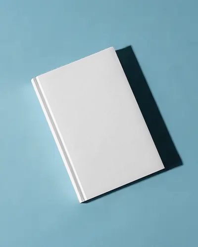 Hardcover Book Mockup On Light Blue Background With Crisp Shadow And Clean Aesthetic