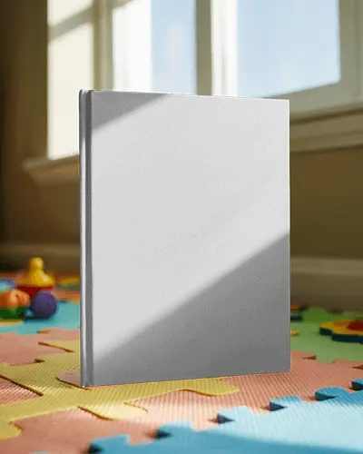 Sunlit Kids Room Book Mockup Upright On Colorful Foam Mat With Soft Window Light