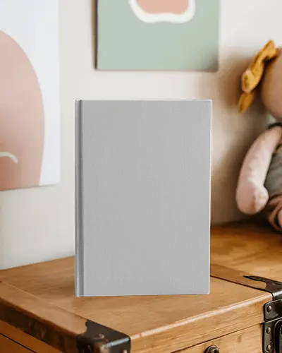 Children Room Book Mockup On Wooden Chest With Soft Toys And Wall Art Background