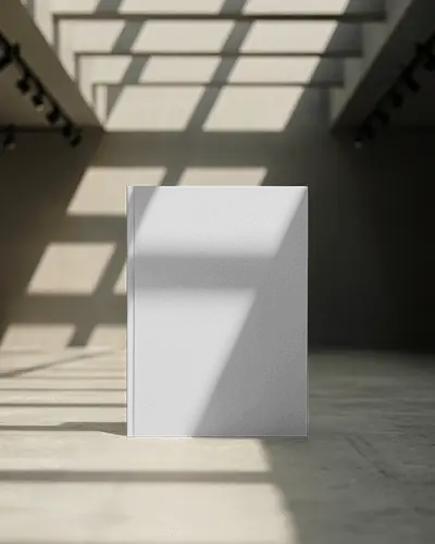 Dramatic Lighting Book Mockup In Minimalist Concrete Gallery With Geometric Shadows