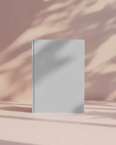 Standing Book Mockup On Blush Pink Surface With Dappled Sunlight And Leaf Shadows