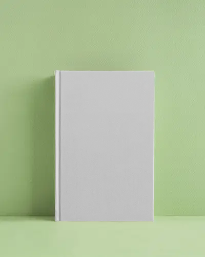 Upright Book Mockup On Pastel Green Textured Surface In Bright Clean Background