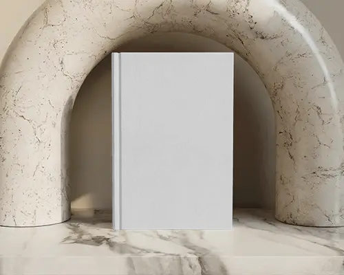 Upright Book Mockup Nicely Framed By Arched Marble Sculpture On Luxury Stone Surface