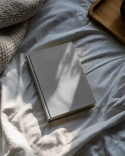 Realistic Book Mockup Closed Harcover Smooth Cover Texture Calm Reading Environment