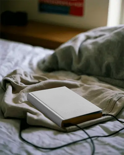 Book Mockup On Soft Cloth Bedspread With Minimalist Hardcover For Branding Display