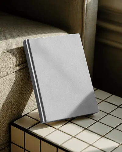 Hardcover Book Mockup On Tiled Surface With Natural Light Shadow Creative Presentation