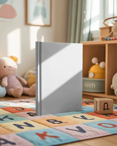 Vertical Book Mockup Simple Design Childrens Study Space With Educational Toys And Blocks