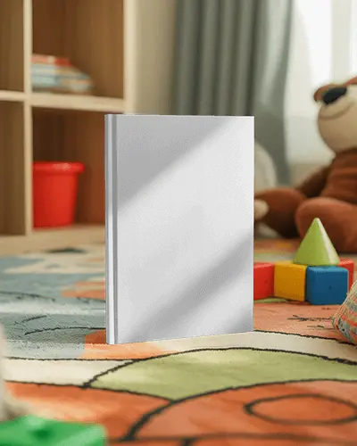 playroom-book-mockup-on-colorful-rug-with-toys-in-background-and-sunlight-through-window