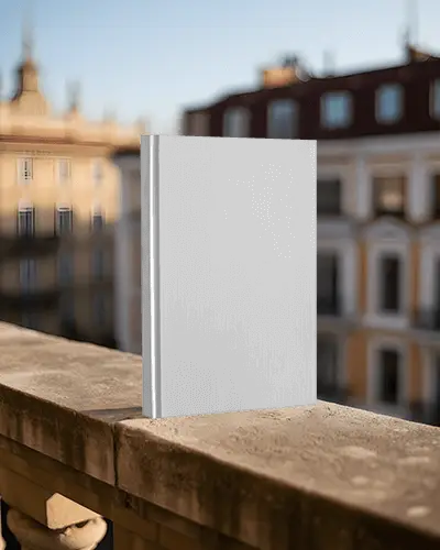 Hardcover Book Mockup On Stone Balcony With Cityscape Background For Publishing Presentations