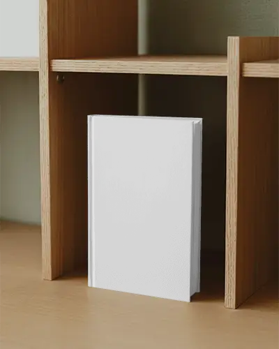 Blank Hardcover Book Mockup On Wooden Shelf For Modern Book Design Presentation