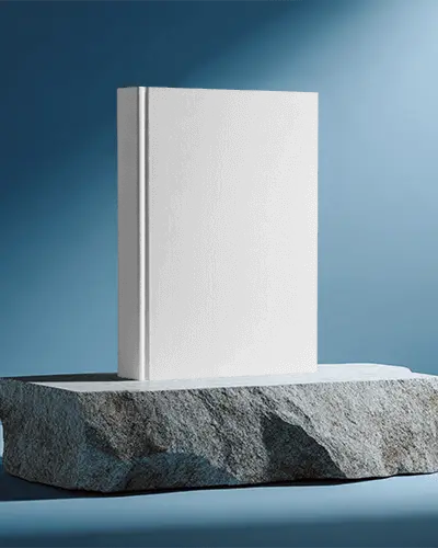 Hardcover Book Mockup On Rough Stone Platform Minimalist Single Book Display