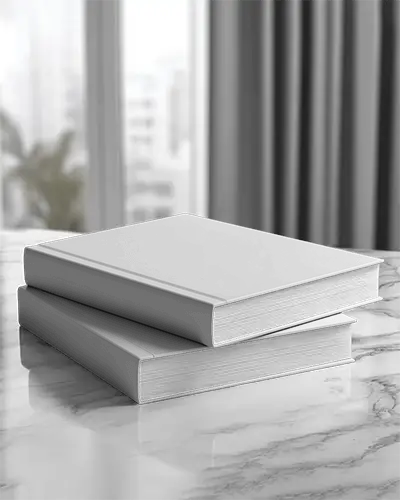 Two Stacked Hardcover Books Mockup On Reflective Marble Table Perfect For Book Cover Display