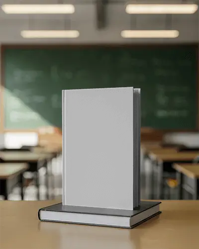 blank-hardback-bookstanding-on-another-flat-on-wooden-table-education-theme-background