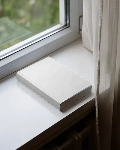 Blank Hardcover Book Mockup On Window Sill For Publishing Design Presentation