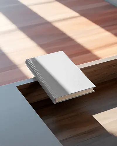 Realistic Digital Book Mockup Placed On Modern Wooden Table With Light Shadows