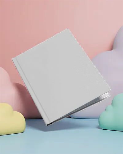 Floating Book Mockup On Pastel Cloud Shapes Background For Modern Book Display