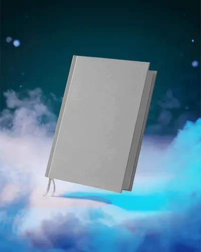Premium Hardcover Book Mockup Floating In Creative Fantasy Background Ideal For Publishing